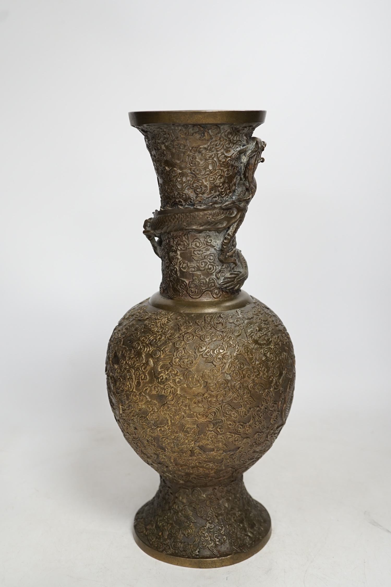 A 19th century Chinese or Japanese bronze ‘dragon’ vase, 33cm. Condition - fair